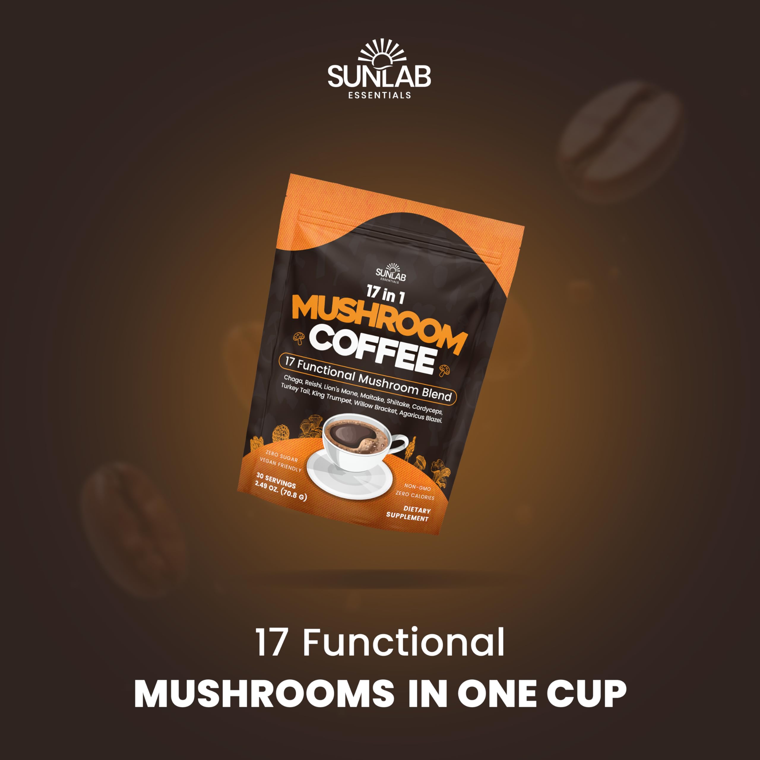 Close-up of the 17-functional mushroom blend