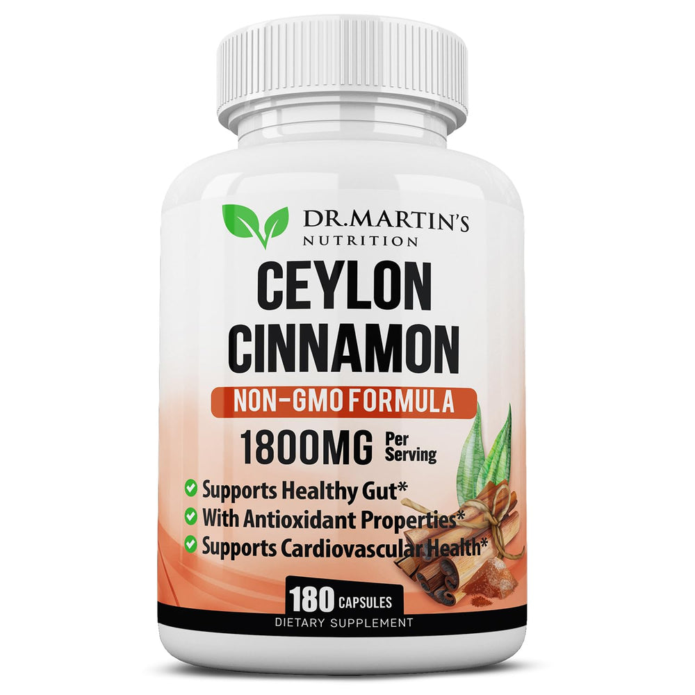 Bottle of 1800mg Organic Ceylon Cinnamon Capsules – 180 count