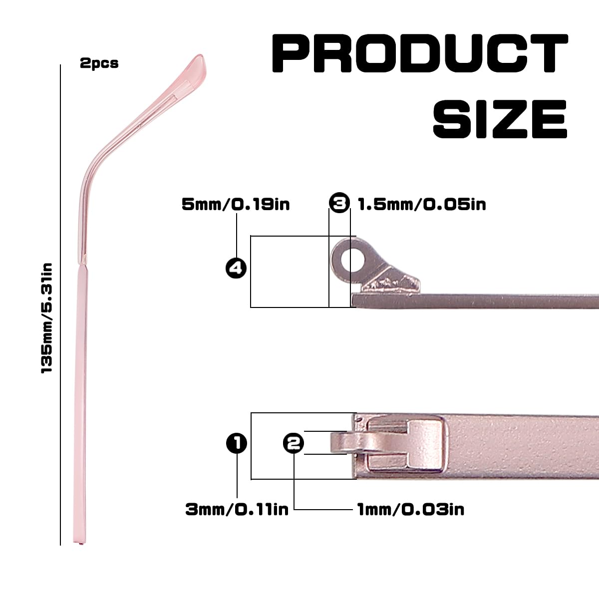 Side view of metal eyewear arm replacement
