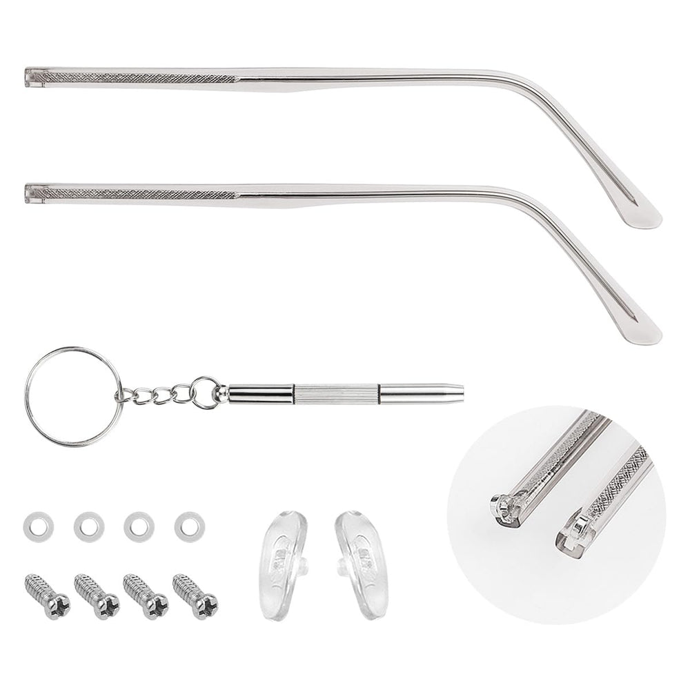 Gray metal eyeglasses replacement temple arm close-up