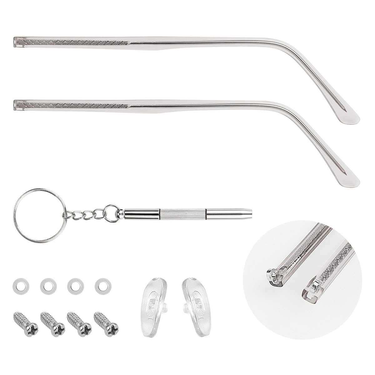 Gray metal eyeglasses replacement temple arm close-up