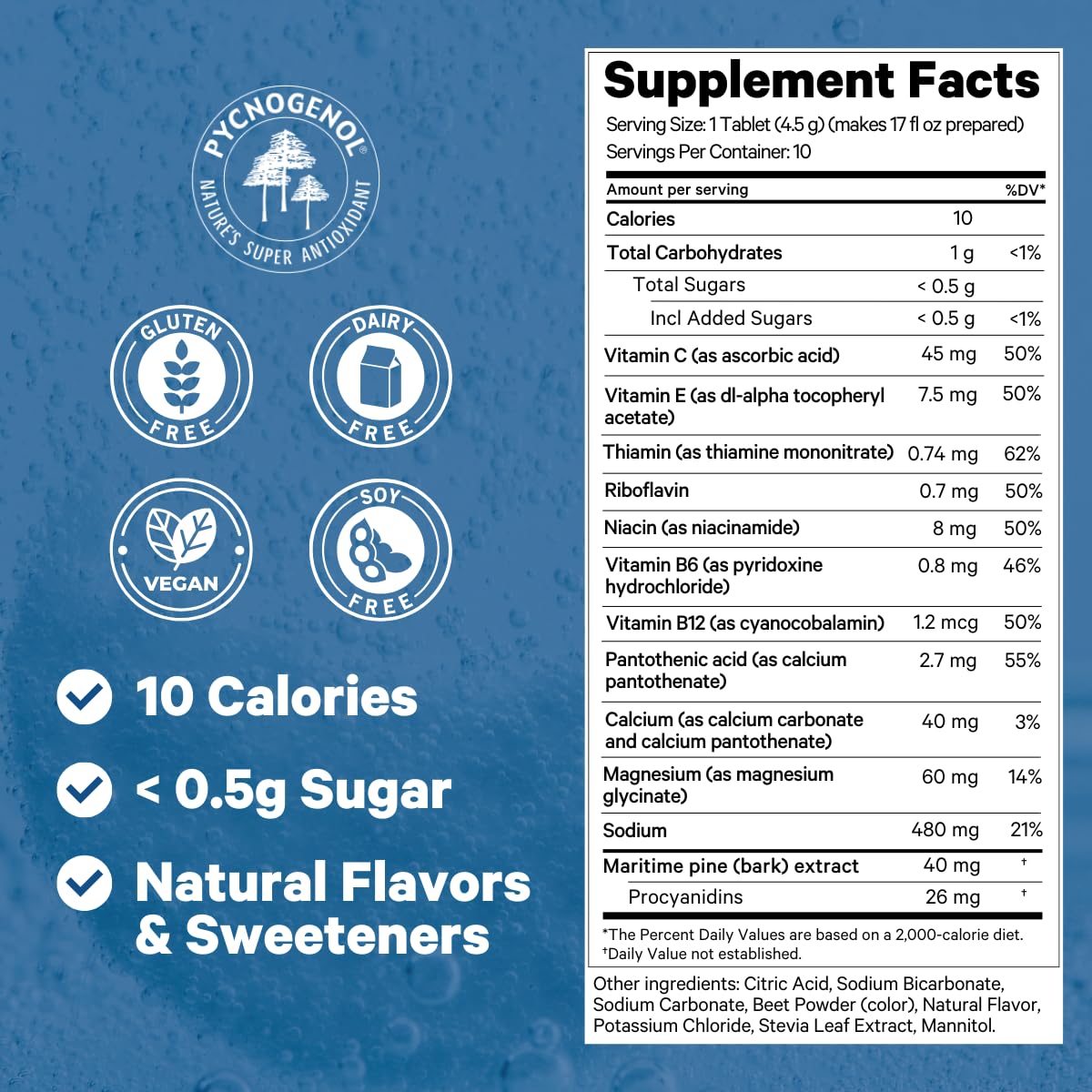 1ABOVE Berry Effervescent Tablet in glass of water illustrating natural energy lift