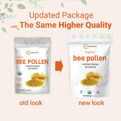 Packaging showing 1 lb pouch of bee pollen granules