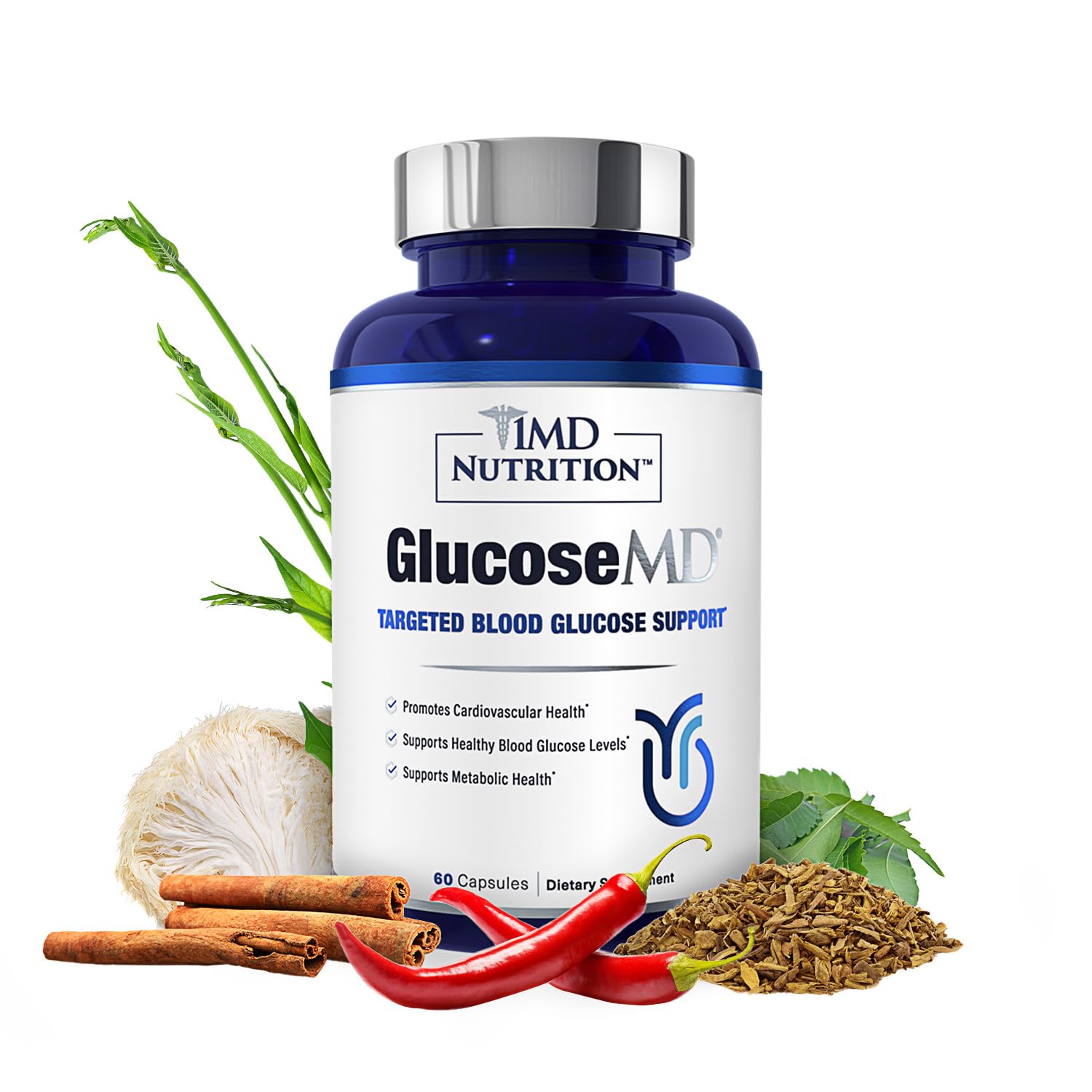 Bottle of 1MD Nutrition Cinnamon Bark 10:1 Water Extract capsules