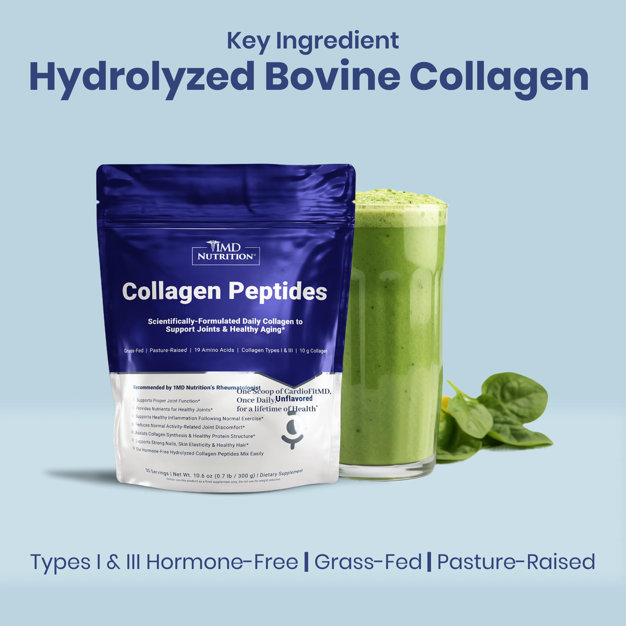 Ingredients and amino acids panel for 1MD Collagen Peptides
