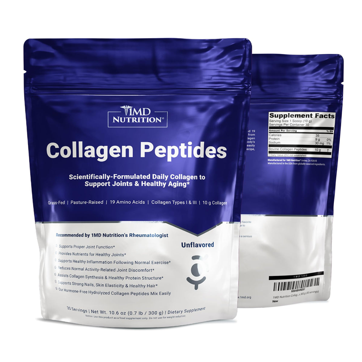 Front label of 1MD Nutrition Collagen Peptides bottle