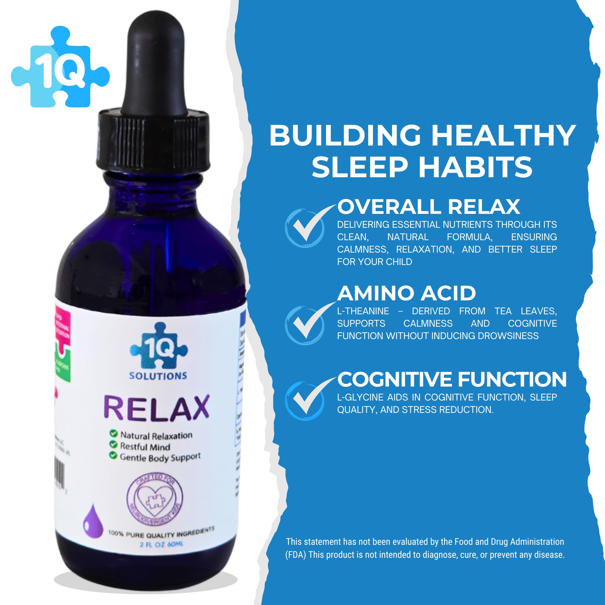 Back label of 1Q Relax bottle