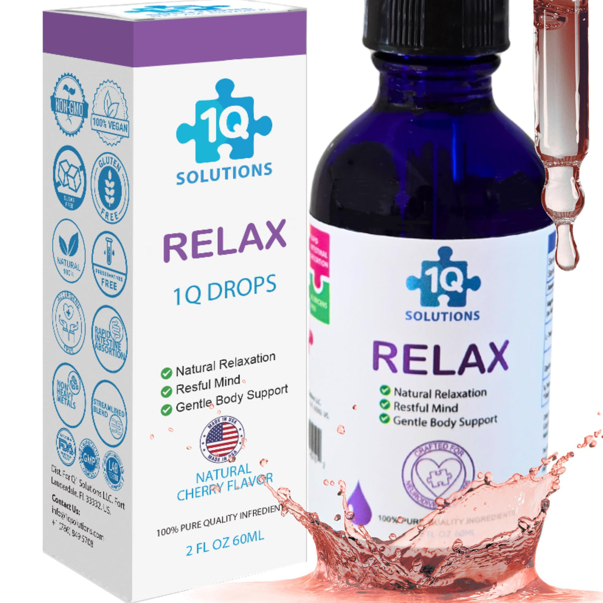 Front view of 1Q Relax bottle
