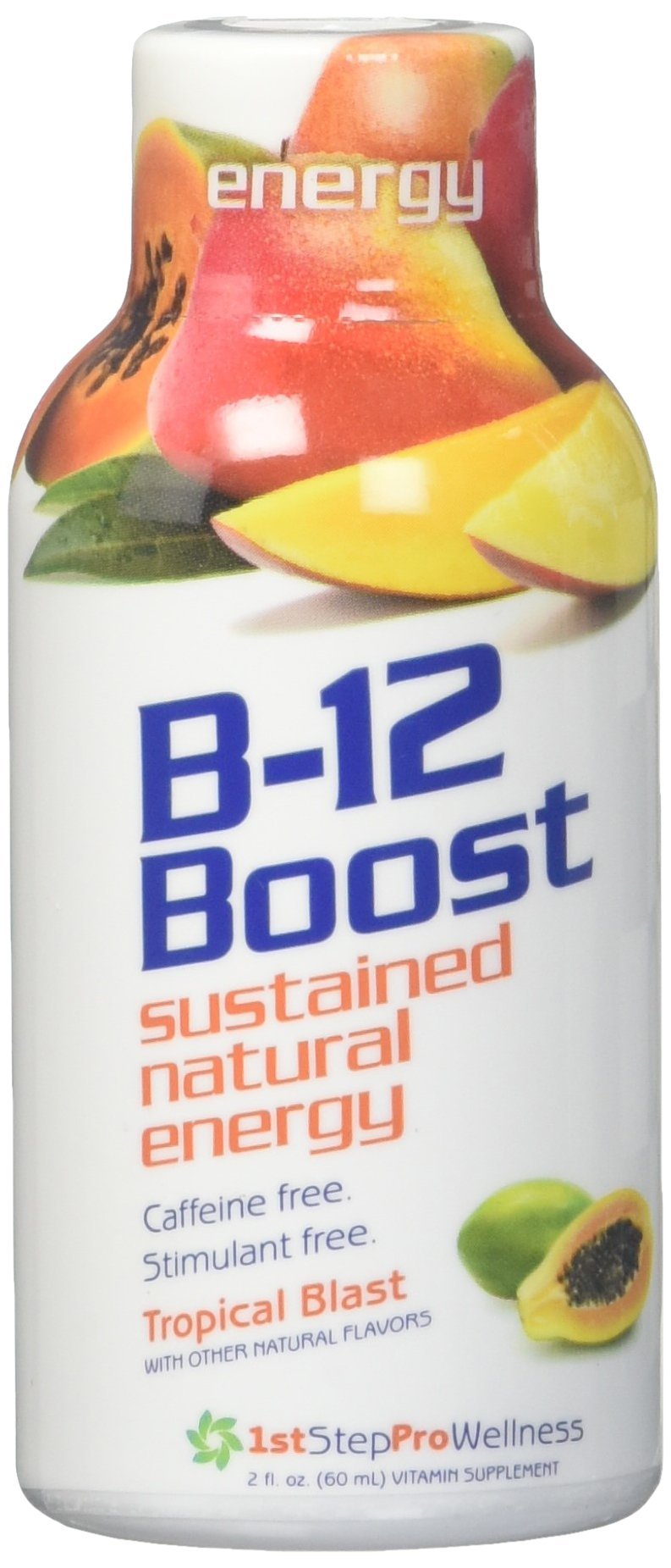 Front view of 1st Step Energy B-12 Shot Tropical Blast 2oz bottle