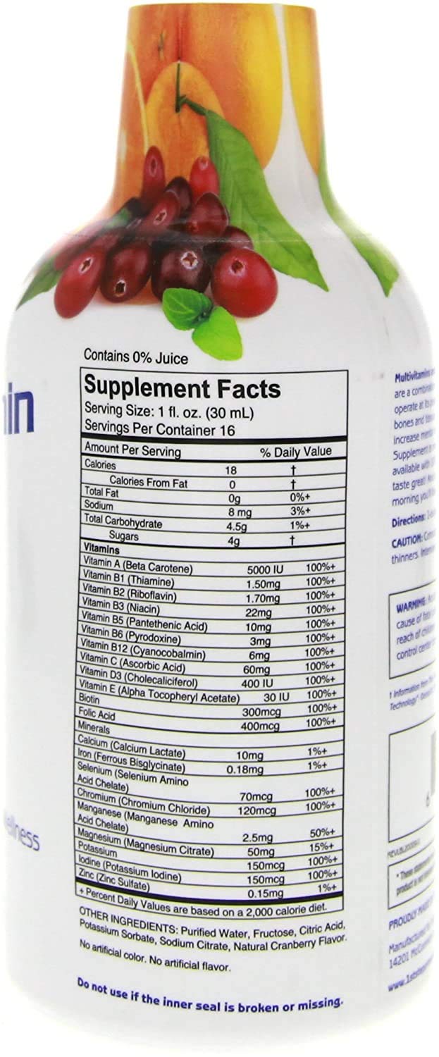 Nutrition facts panel on the bottle