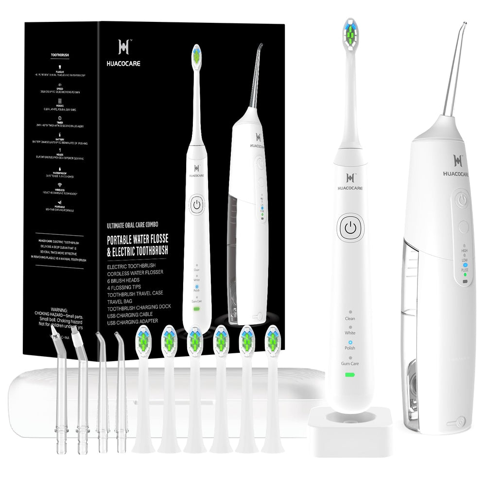 2-in-1 oral clean kit with water flosser and electric toothbrush in white