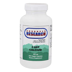 Bottle of 2-AEP Calcium 200 Veg Caps with Advanced Research branding