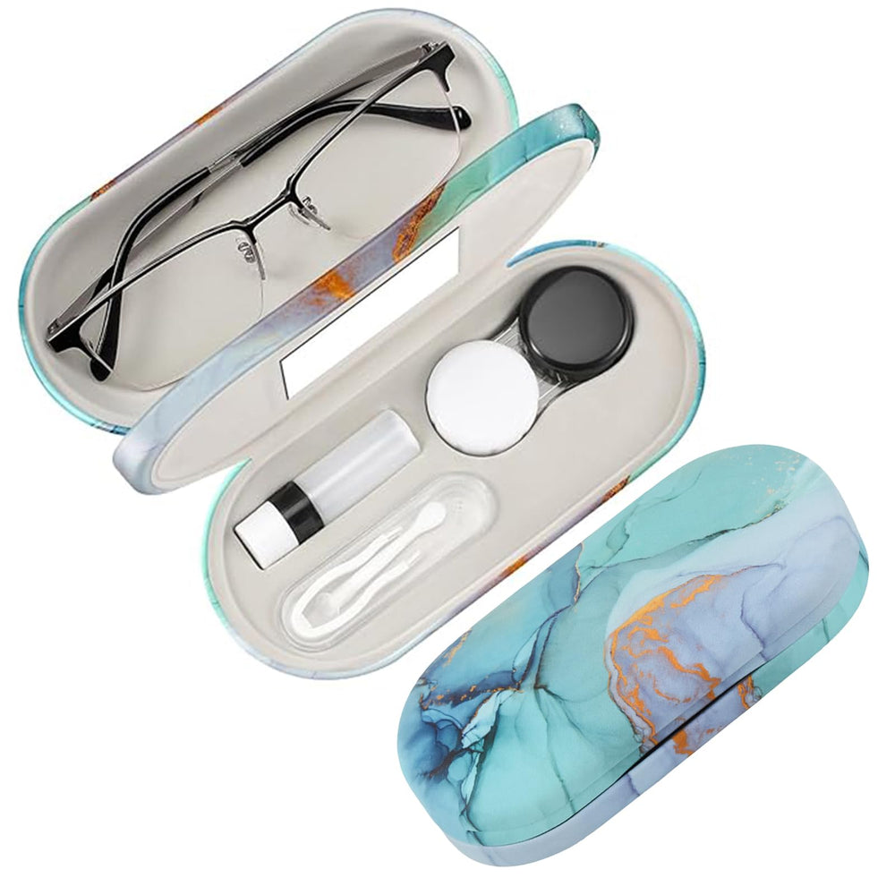 Front view of 2 in 1 travel eyewear case in marble finish