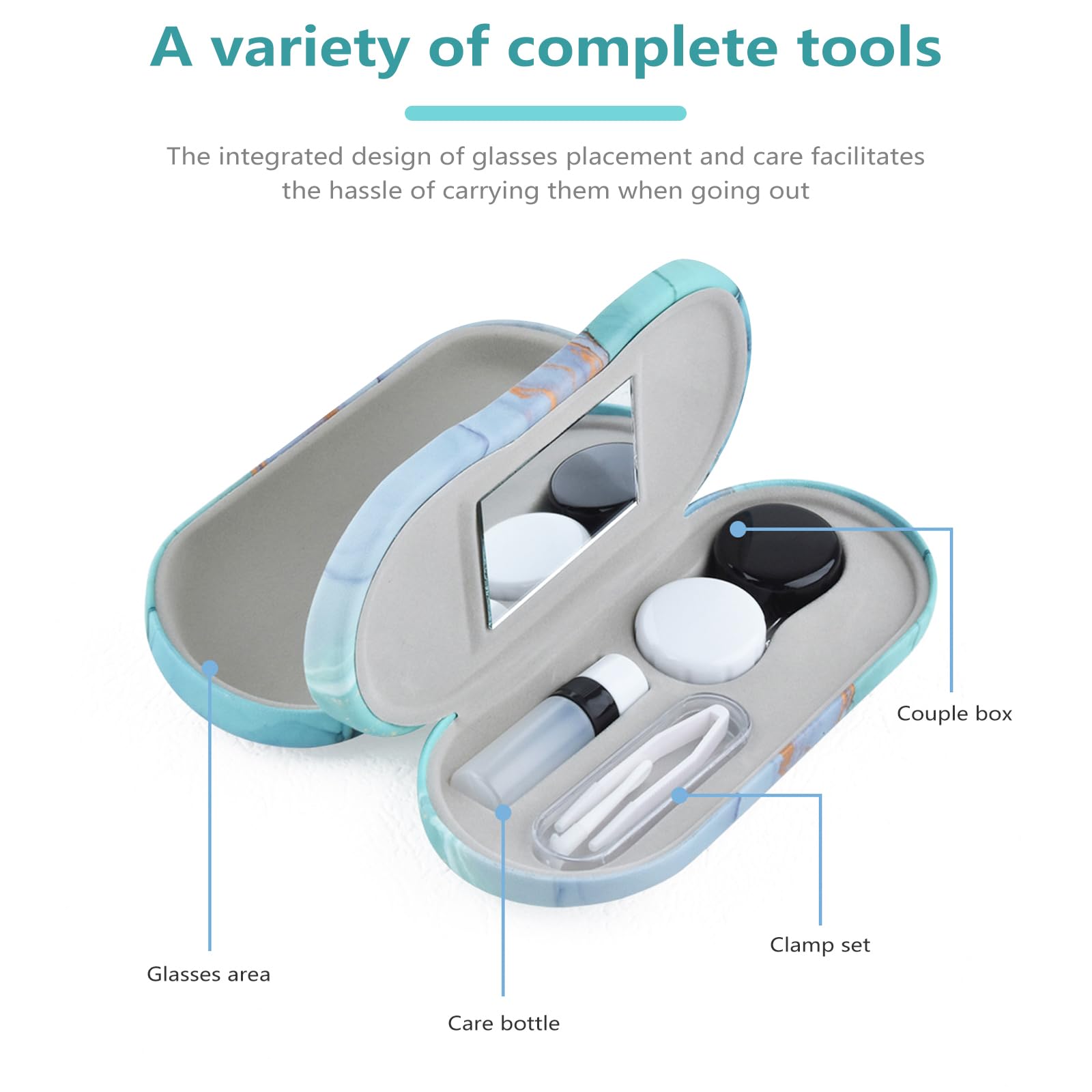 Top-down view of built-in mirror and lens compartments
