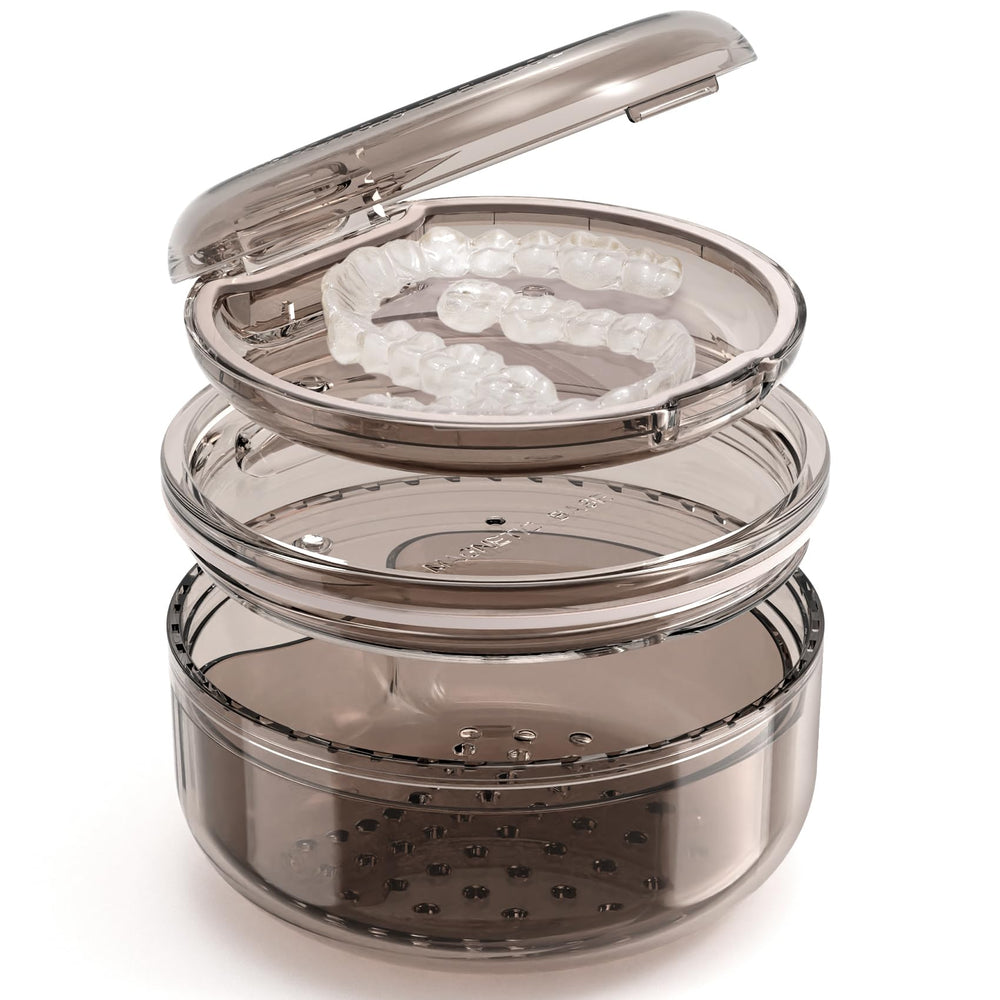 2-in-1 denture case with dual soaking and storage compartments