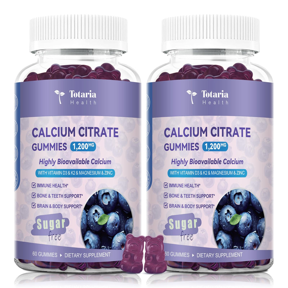 Front view of 2-pack Calcium Citrate Gummies with blueberry flavor