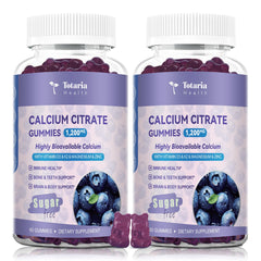 Front view of 2-pack Calcium Citrate Gummies with blueberry flavor