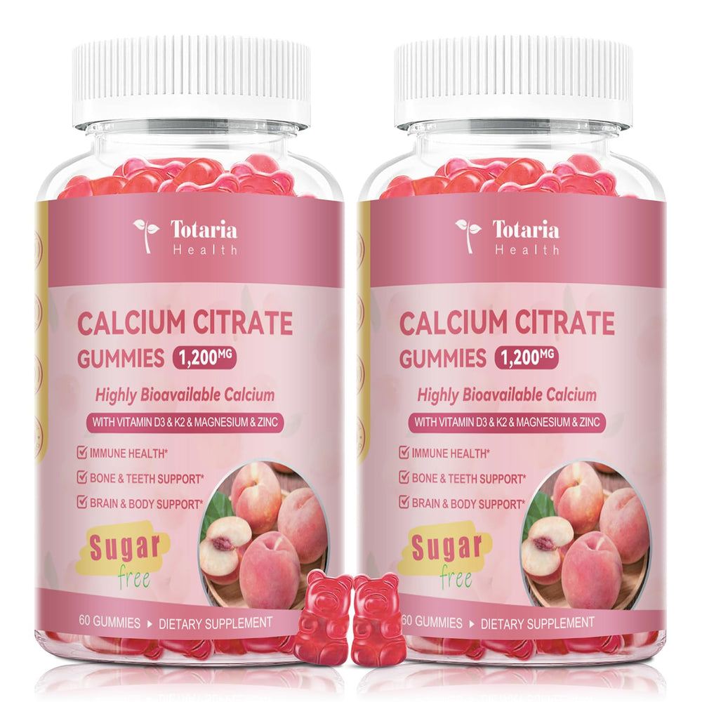 Front view of 2 Pack Calcium Citrate Gummies Peach Flavor package