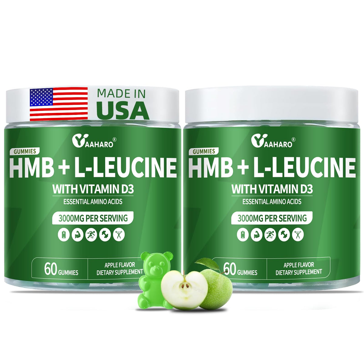 Two-pack box of HMB & L-Leucine Gummies Apple Flavor 120 gummies