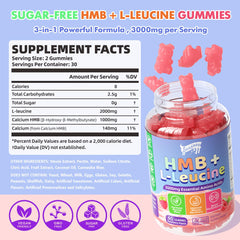 Back label showing nutrition facts for HMB and L-Leucine gummies