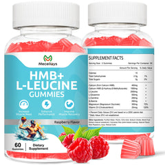 Front view of the 2-pack HMB & Leucine Gummies bottle with raspberry flavor