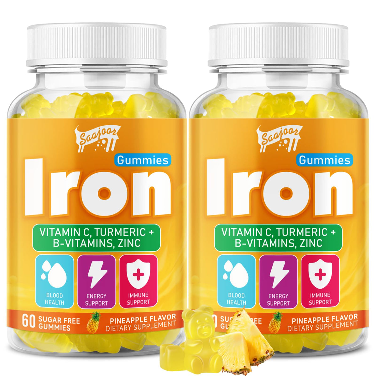 Hero shot of the 2-pack iron gummies with multivitamin
