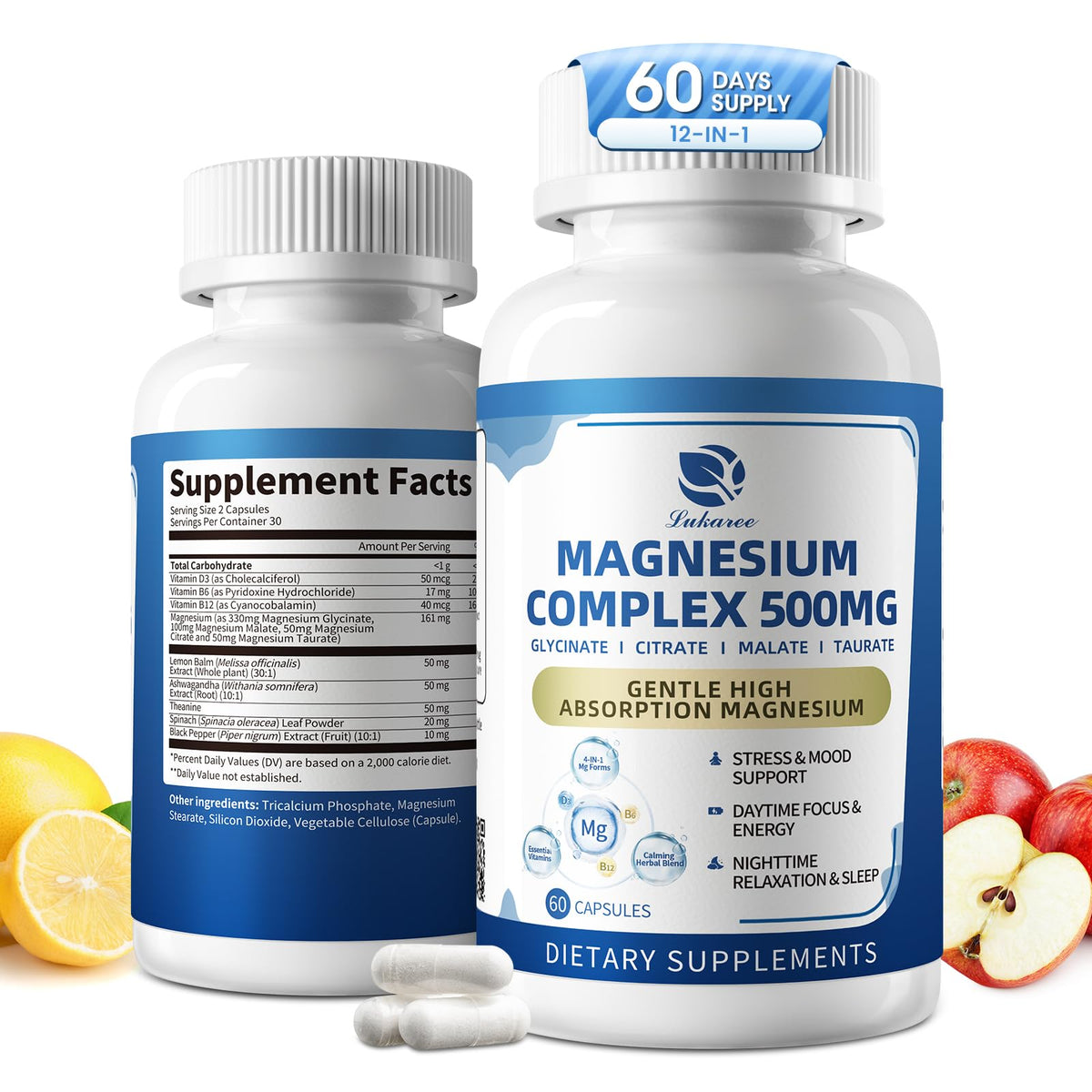 Two bottles of Magnesium Complex supplement for women and men