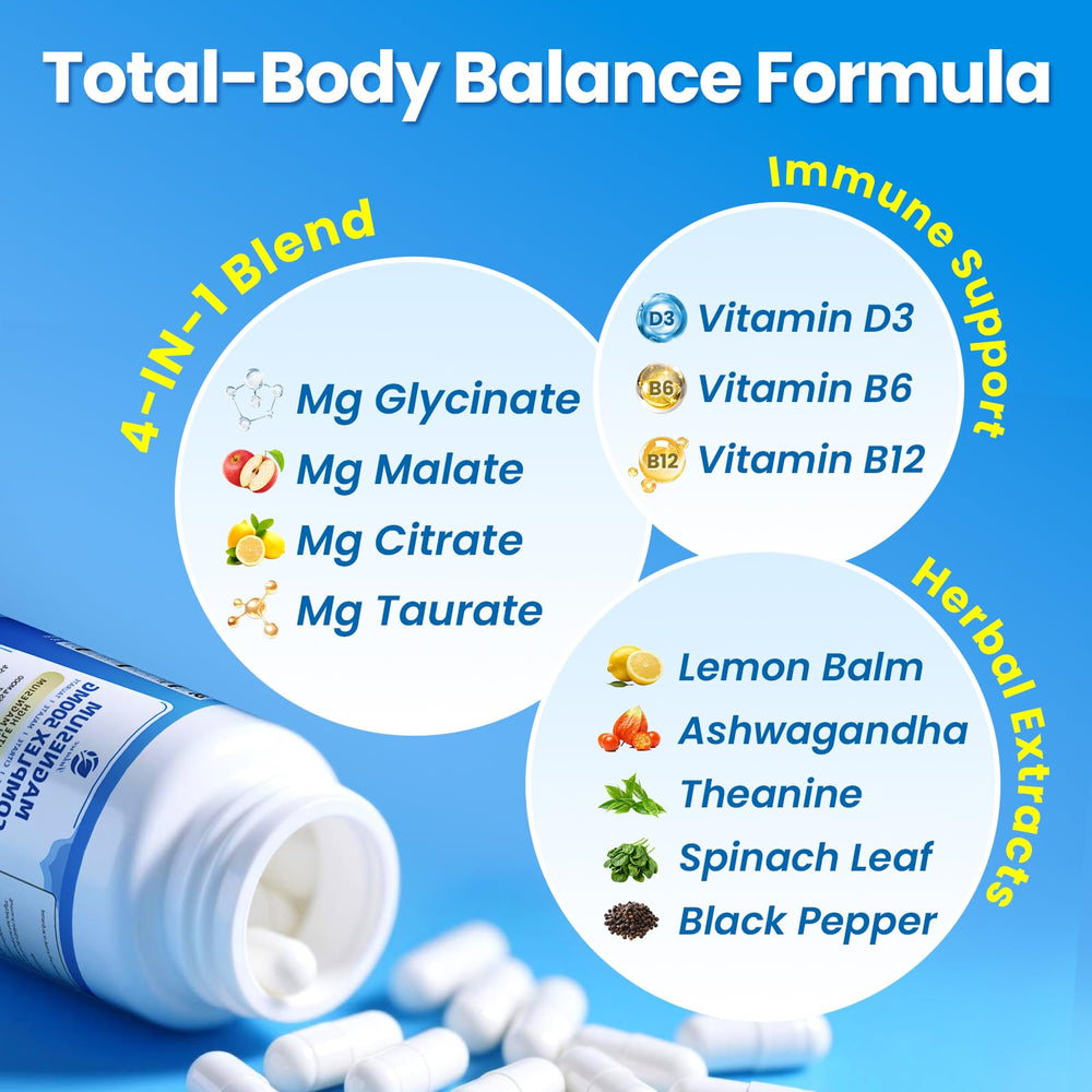 Product label highlighting 4-in-1 magnesium and 500 mg per serving