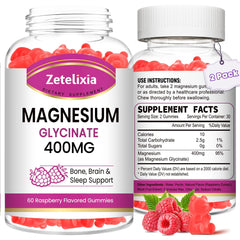 Front view of the two-pack Magnesium Glycinate Gummies Raspberry flavor 120-count bottle