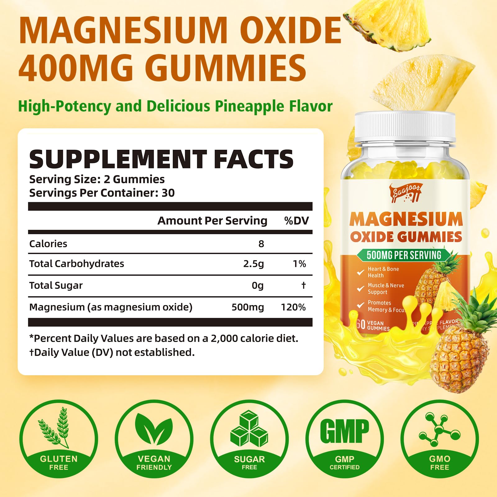 Back view of the 2-pack Magnesium Oxide 500mg Gummies bottle