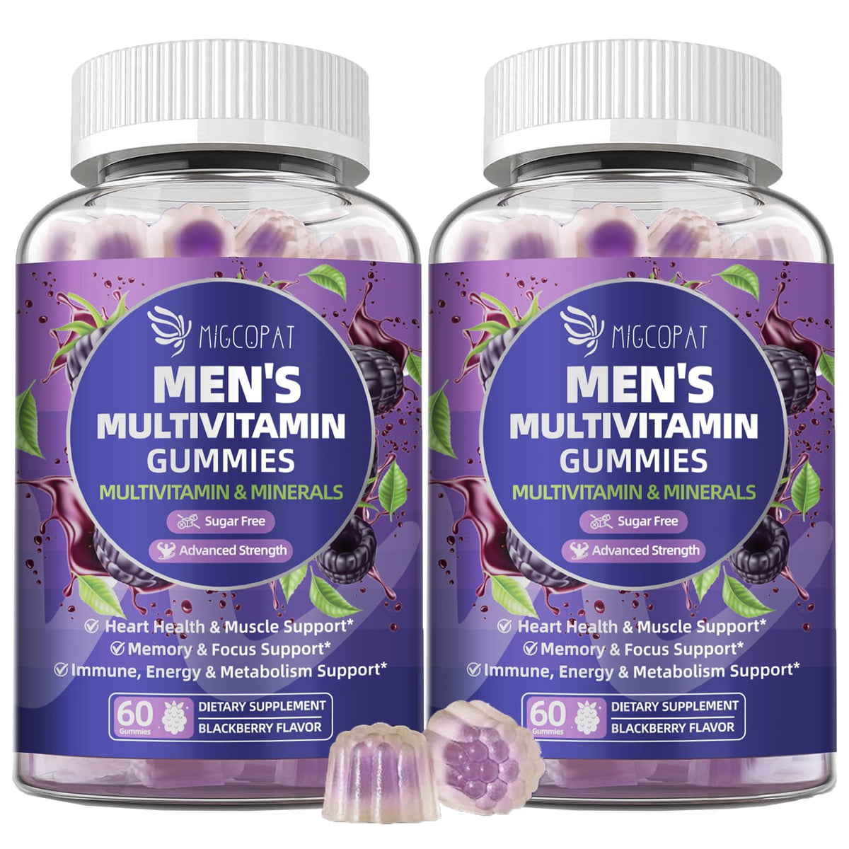 Two-pack bottle design of Men’s Multivitamin Gummies with Omega-3 and Probiotics