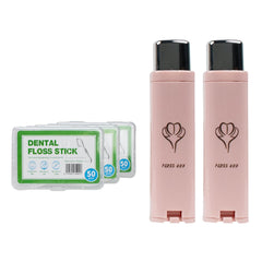 Two pink portable dental floss dispensers