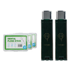 Two-pack portable dental floss dispenser in green – front view