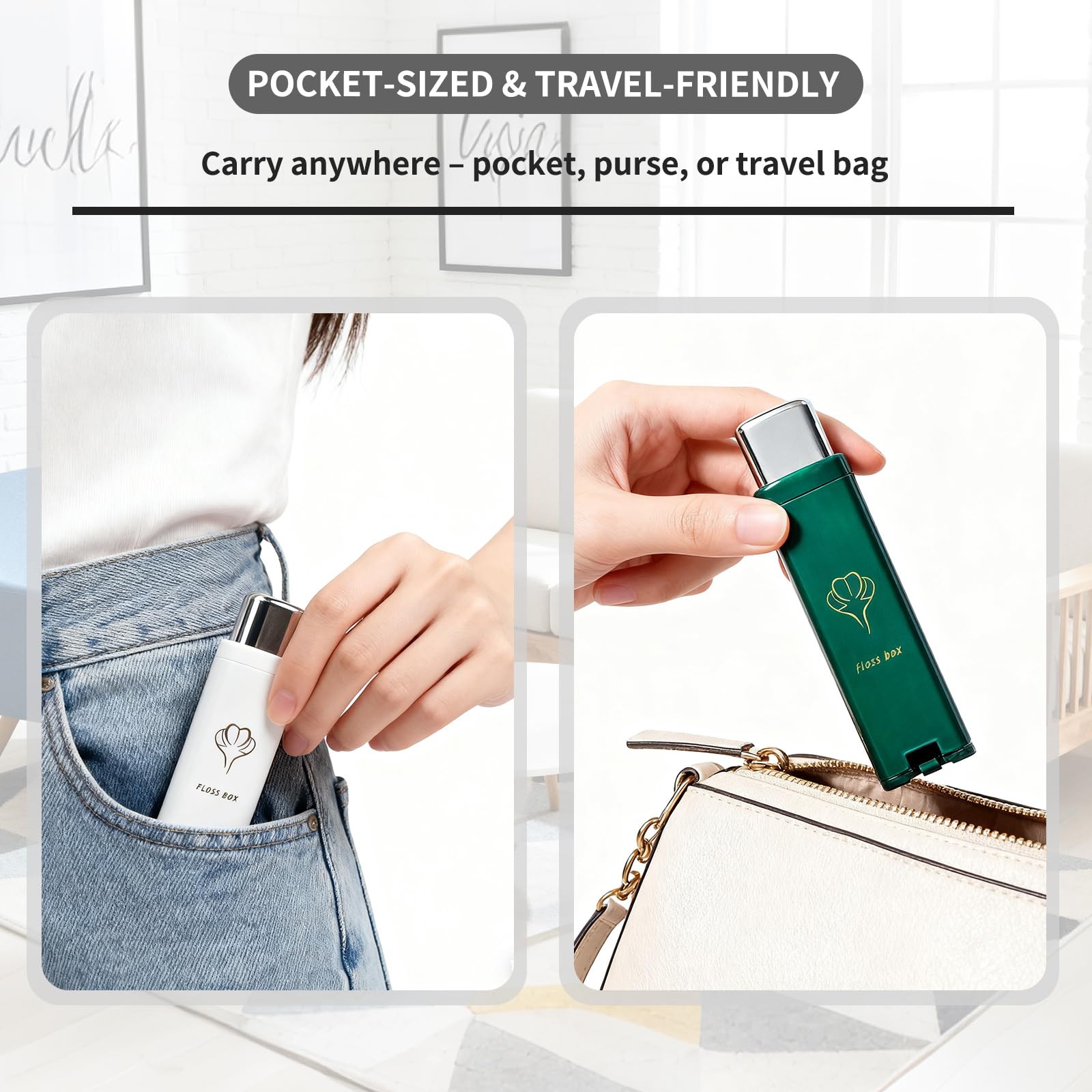 Interior view highlighting 150 floss picks included (3 boxes)