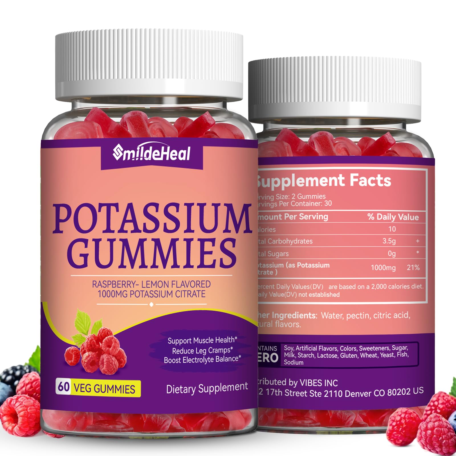 Bottle of 2-pack potassium gummies 1000mg