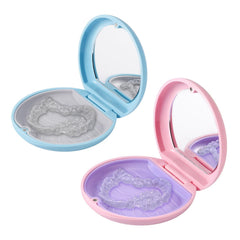 Front view of 2-pack slim pink retainer case with built-in mirror