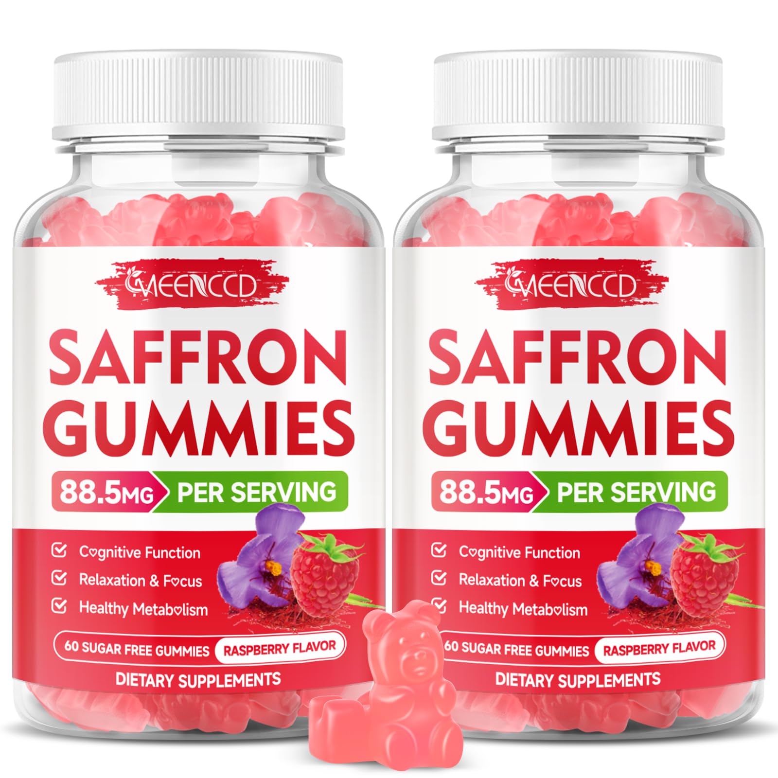 Two-pack saffron gummies raspberry flavor front view