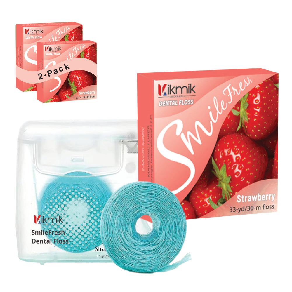 Front view of 2-pack Strawberry Woven Dental Floss