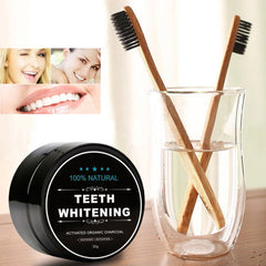 Activated charcoal powder for teeth whitening close-up