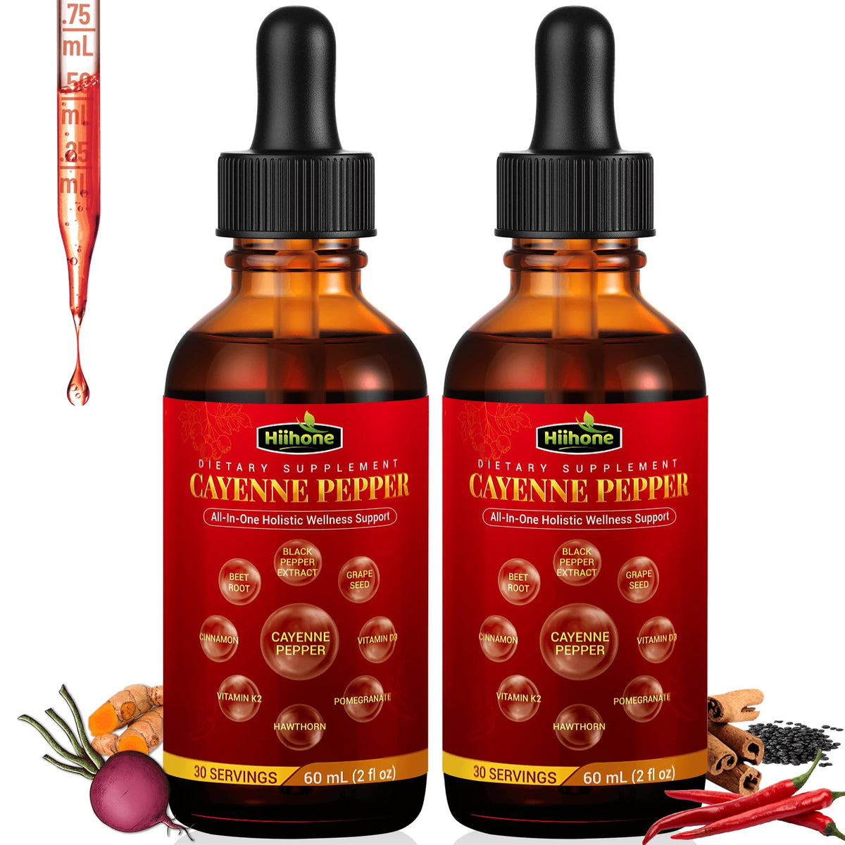 Box and bottle of (2 Packs) 10-in-1 Cayenne Pepper Drops - 4 FL Oz
