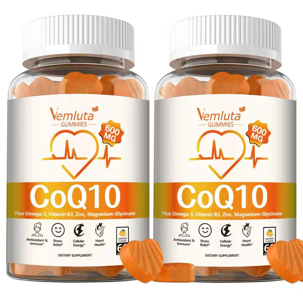 Front view of Vemluta CoQ10 Gummies bottle with label