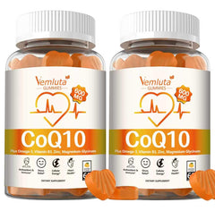 Front view of Vemluta CoQ10 Gummies bottle with label