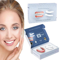 Front view of the 2-pair silicone denture set showing natural teeth