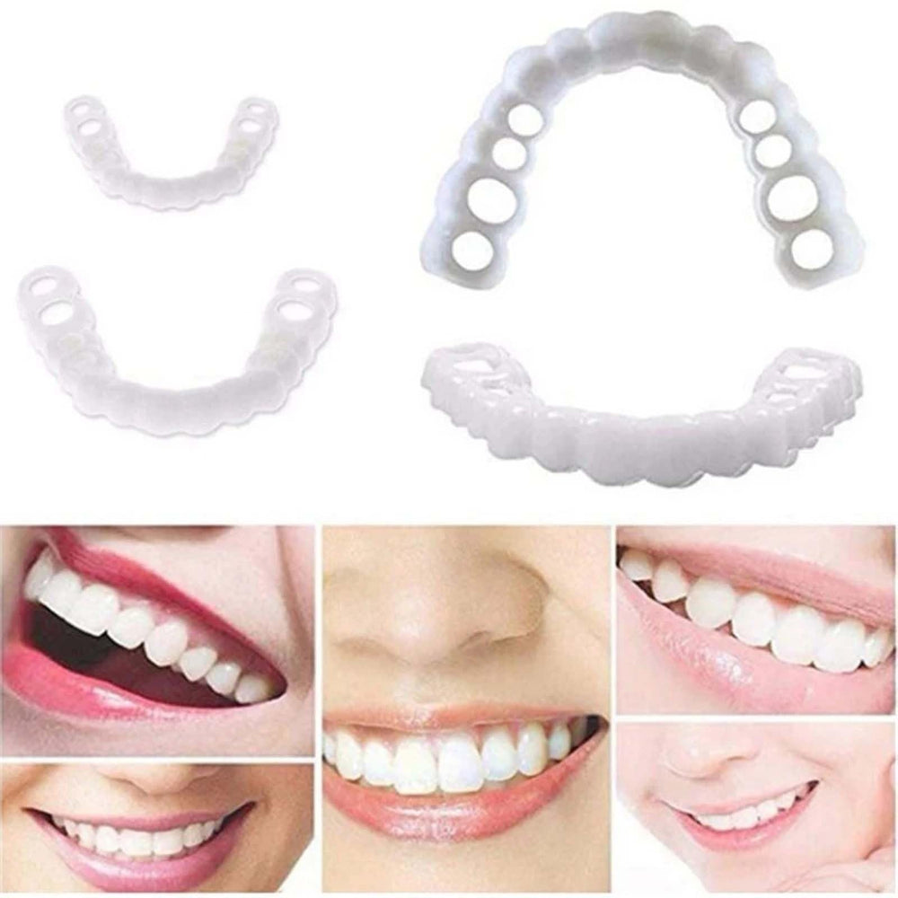Seven-image set showcasing white aligners in use