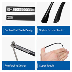 Close-up of temple arm showing double-teeth