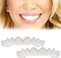 Two pairs of temporary smile aligners in natural colour
