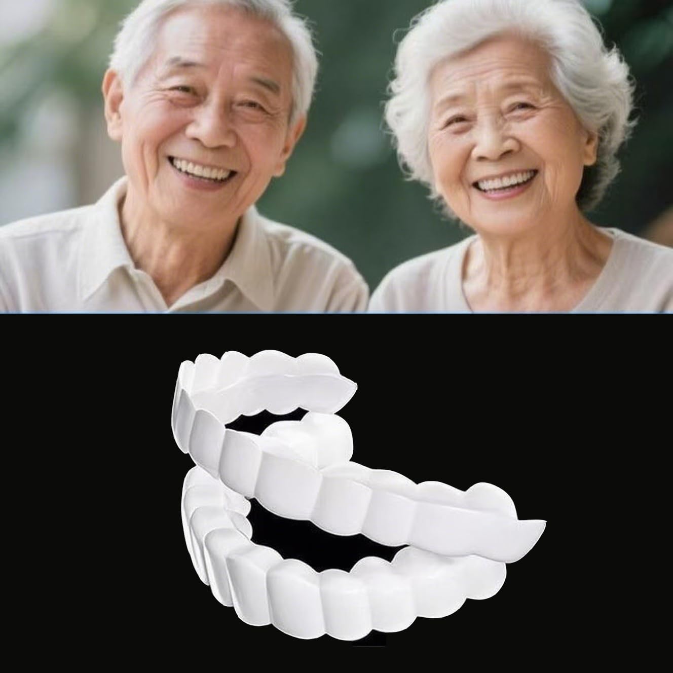 Close-up of natural white temporary veneers