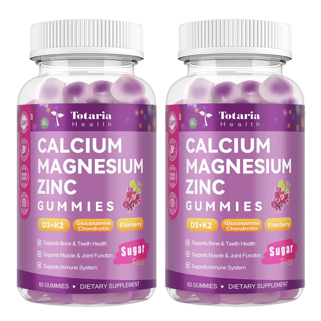 Front view of the grape-flavored 2-piece sugar-free calcium 1200mg gummies bottle.