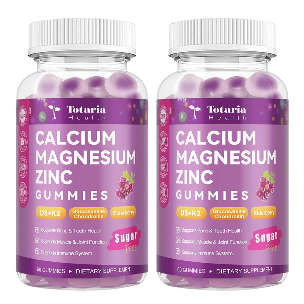 Front view of the grape-flavored 2-piece sugar-free calcium 1200mg gummies bottle.