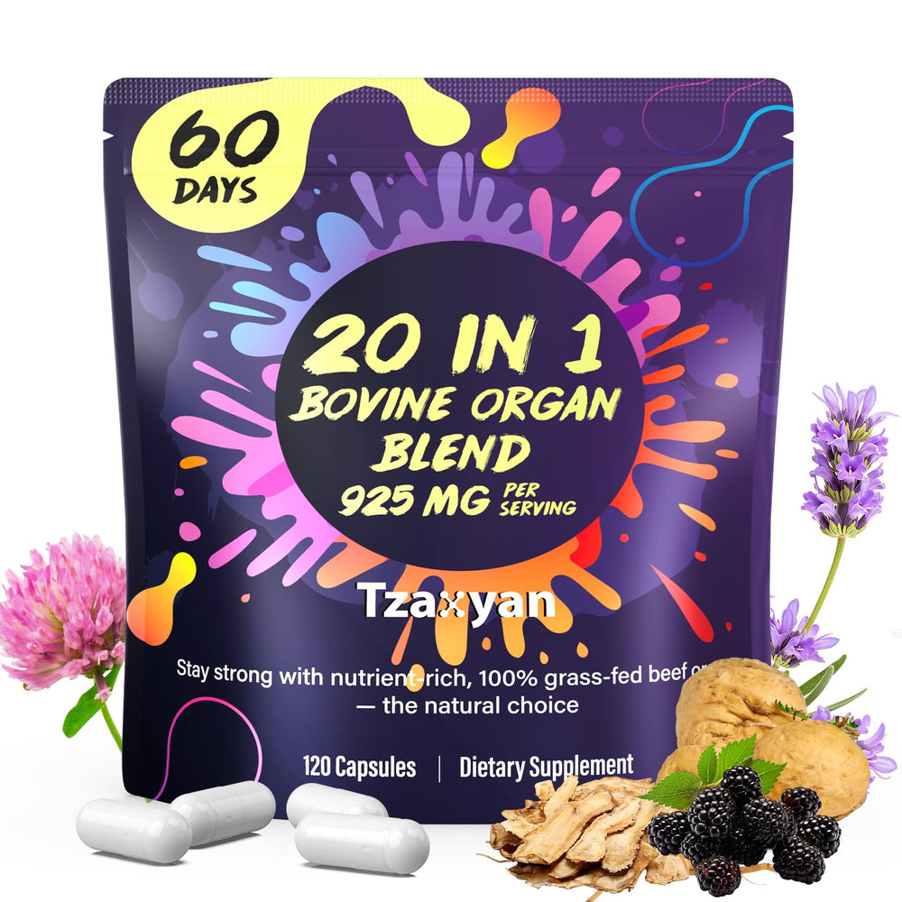 Front view of the 60-day supply bottle for the 20-In-1 Beef Organ Supplement for Women